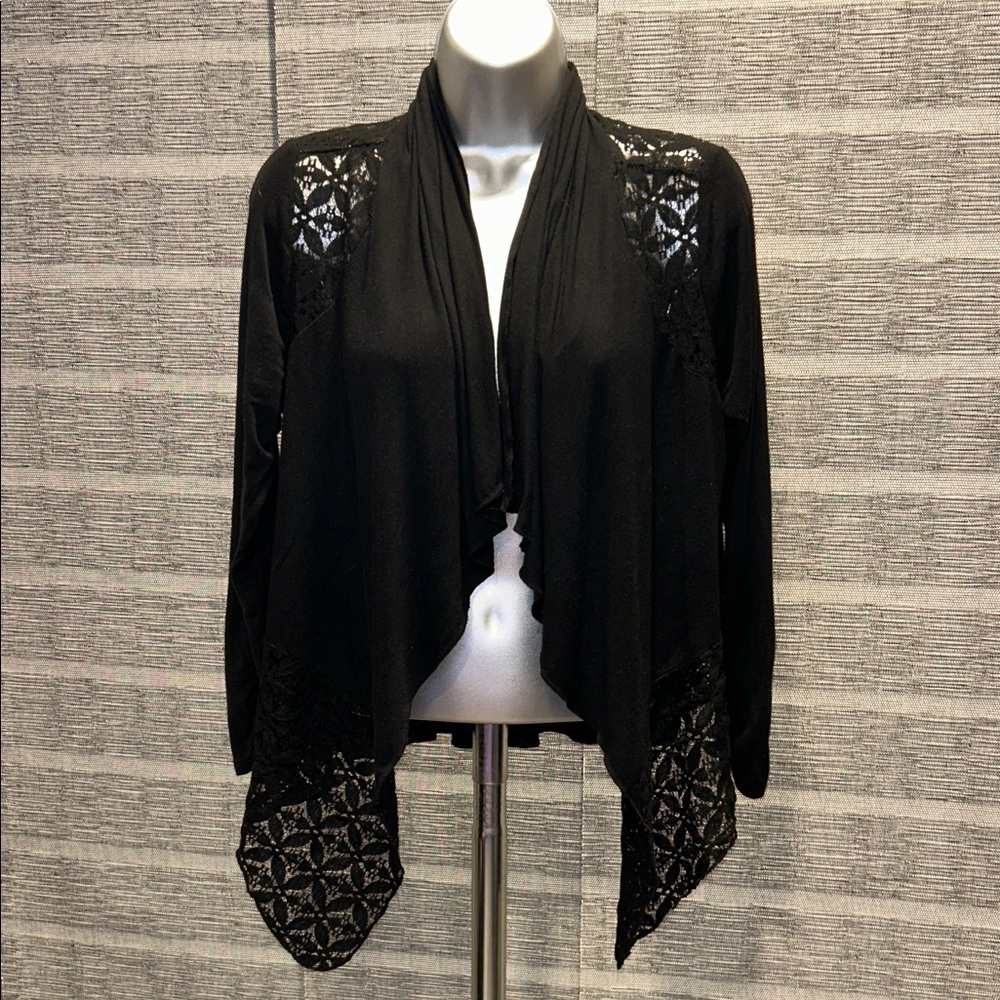 Elegant Women's Black Cardigan with Lace Accents